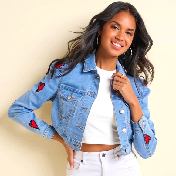NWT Plus Size Heart Cropped Jean Jacket 1XL - Picture 1 of 4